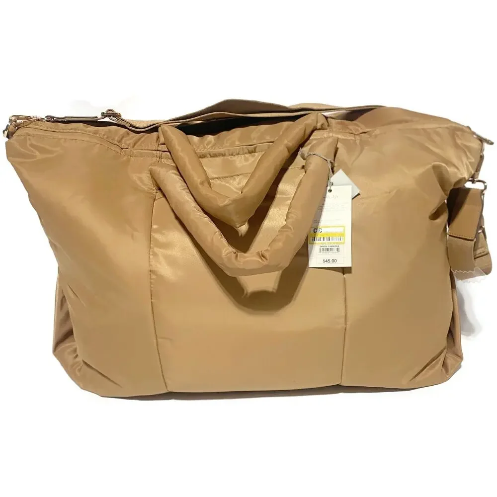 A New Day Brown Soft Puff Weekender Bag Athleisure Travel Duffel 23x15x10 NWT